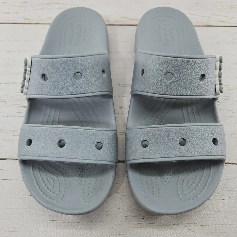 Crocs Classic Dual Band Womens 8 Gray Slip On‎ Slides Sandals Jibbitz 206761